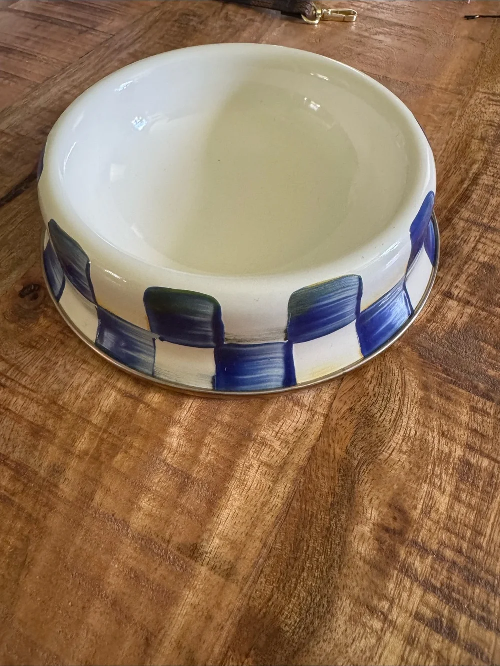 MacKenzie-Childs Cream Enamel Pet Dish with Gold Rim